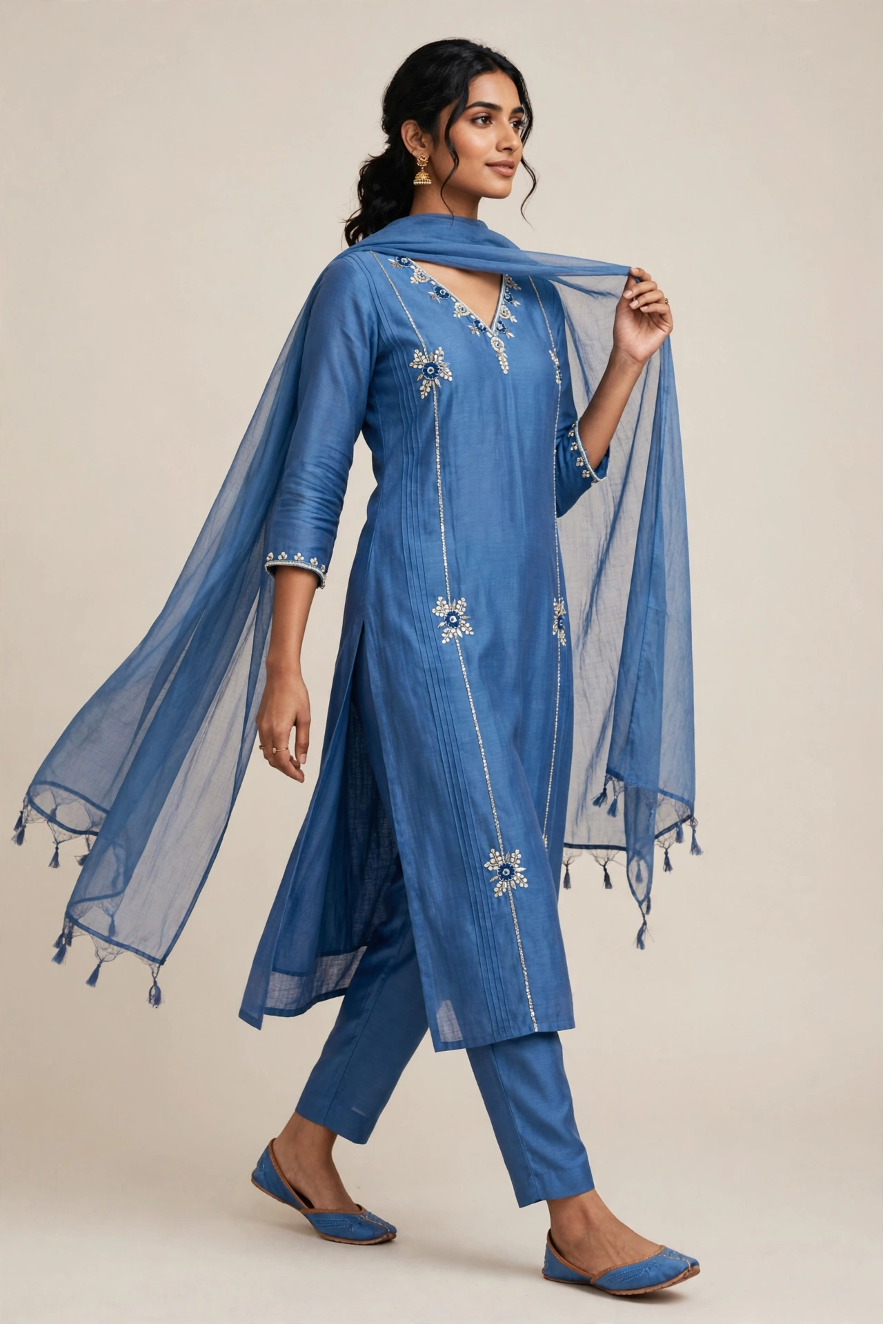 Mul Chandery Suit with Santoon Bottom